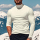 Men's Solid Color Plush Half High Collar Long Sleeve T-shirt