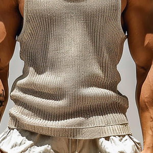 Men's Solid Color Round Neck Striped Textured Tank Top