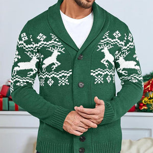 Men's Elk Jacquard Knit Cardigan Jacket