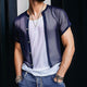 Men's Retro Casual Mesh Cropped Button Short Sleeve Shirt