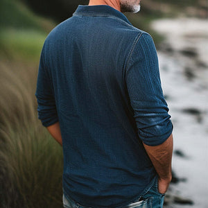 Men's Comfortable Distressed Denim Polo Neck T-Shirt