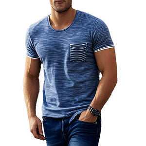 Men's Casual Cotton Blend Round Neck Pocket Short Sleeve T-Shirt