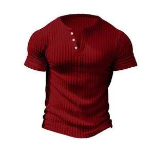 Men's Casual Stretch Knit Short Sleeve Henley T-Shirt