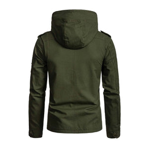 Men's Casual Washed Cotton Patchwork Hooded Slim Fit Cargo Jacket