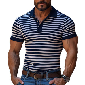 Men's Horizontal Striped Slim Fit Short-Sleeved Polo Shirt