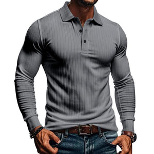 Men's Casual Elastic Long Sleeve POLO Shirt