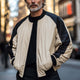 Men's Retro Black Camel Colorblock Zipper Baseball Jacket