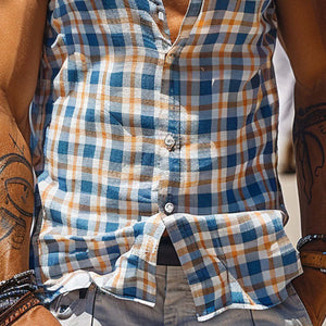 Men's Casual Aquaman Plaid Sleeveless Lapel Tank Top