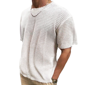 Men's Retro Casual Hollow Refreshing Round Neck Knitted Short Sleeve T-shirt
