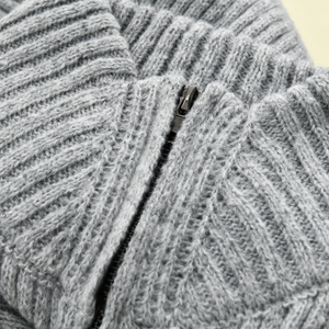 Men's Fashion Stand Collar Solid Striped Long Sleeve Mid-length Knit Cardigan