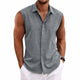 Men's Solid Color Lapel Cotton And Linen Sleeveless Shirt