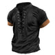 Men's Vintage Lace Up Casual Colorblock Short Sleeve T-Shirt