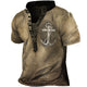 Men's Nautical Anchor Print Vintage Henley Short Sleeve T-Shirt