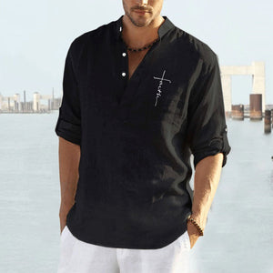 Men's Casual Polyester Solid Color Long Sleeve Shirt