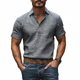 Men's Casual Linen Lapel Patch Pocket Pullover Short Sleeve Shirt
