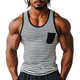 Men's Casual Striped Stitching U-Neck Patch Pocket Slim Fit Tank Top