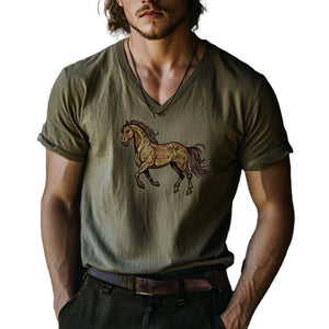 Men's Horse Print V-Neck Short Sleeve T-Shirt