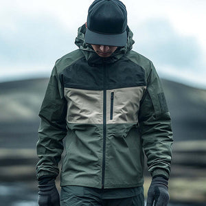 Men's Casual Outdoor Waterproof Color Blocked Multi-Pocket Hooded Jacket