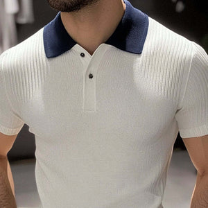 Men's Casual Contrast Color Knitted Short-Sleeved Polo Shirt