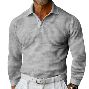 Men's Casual Waffle Long Sleeve POLO Shirt