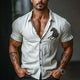 Men's Horse Print Lapel Short Sleeve Shirt