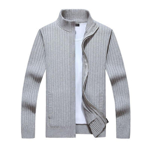 Men's Casual Stand Collar Zipper Slim Fit Knit Cardigan