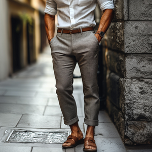 Men's Casual Comfortable Cotton Linen Slim Fit Suit Pants