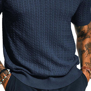 Men's Cable Knit Short Sleeve POLO Shirt
