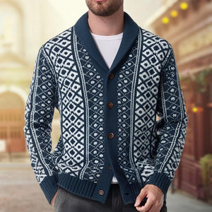 Men's Vintage Jacquard Shawl Collar Single Breasted Knit Cardigan