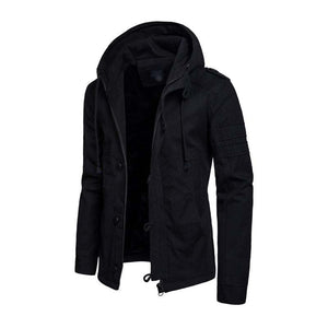 Men's Casual Washed Cotton Patchwork Hooded Slim Fit Cargo Jacket