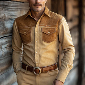 Men's Vintage Cotton And Linen Suede Long Sleeve Shirt