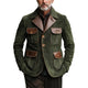 Men's Vintage Suede And Leather Multi-Pocket Single-Breasted Blazer