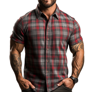 Men's Retro Casual Plaid Print Lapel Short Sleeve Shirt