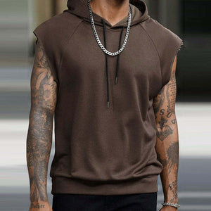 Men's Retro Casual Solid Color Sports Hooded Tank Top