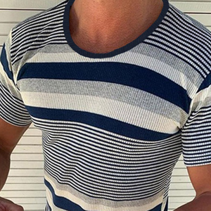 Men's Spring And Summer Casual Horizontal Stripe Knit Short Sleeve T-Shirt