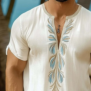 Men's Summer Comfortable V-Neck Fresh Printed T-Shirt