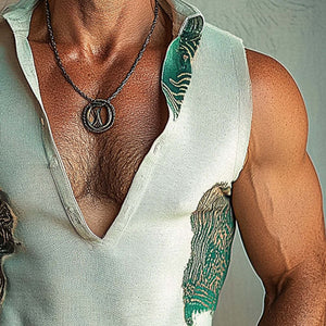 Men's Deep V Stand Collar Printed Vest