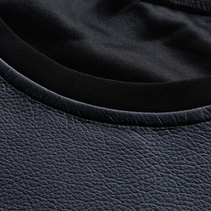 Men's Leather Stitching Zip-up Round Neck Long-sleeved T-shirt (Internal T-shirt Not Included)