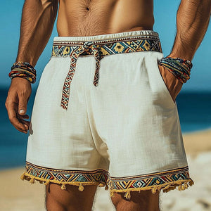 Men's Summer Retro Embroidered Cotton And Linen Shorts