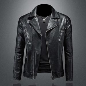 Men's Vintage Biker Lapel Leather Jacket
