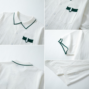 Men's Casual Contrast Stitching Knitted Slim Fit Short Sleeve Shirt