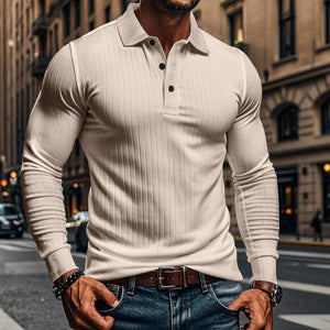 Men's Casual Elastic Long Sleeve POLO Shirt