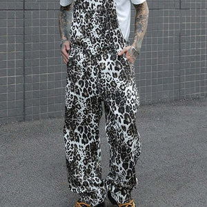 Men's Leopard Print Multi-Pocket Jumpsuit