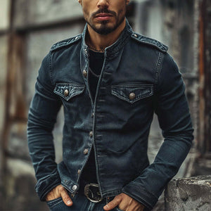 Men's Vintage Stand Collar Denim Jacket