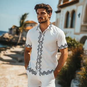Men's Fashion Casual Spring And Summer Vacation Printed Short Sleeve Shirt
