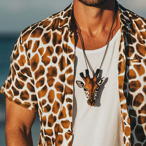 Men's Summer Fashion Giraffe Texture Print Casual Short Sleeve Shirt