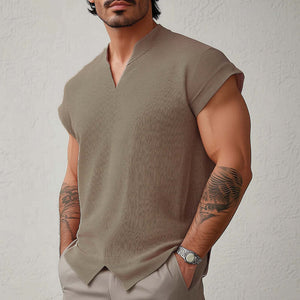 Men's Summer Basic Solid Color Textured Short-sleeved T-shirt