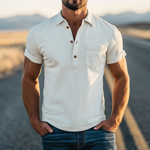 Men's Spring Fashion Retro Western Style Suede Short Sleeve Polo Shirt