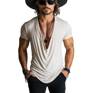 Men's Spring Fashion Simple Swing Collar Short Sleeve T-shirt