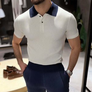Men's Casual Contrast Color Knitted Short-Sleeved Polo Shirt